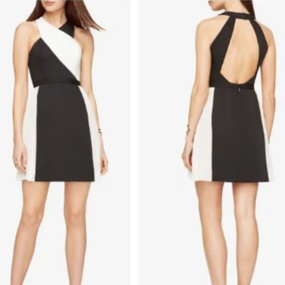 BCBGMaxAzria Delilah Black White ColorBlock Pleated Open Back Cocktail Dress 2 - Picture 1 of 10